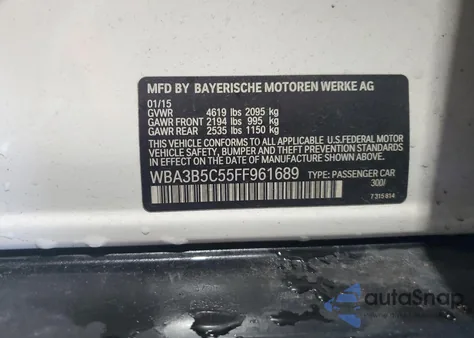 2015 BMW 328 Xi Sulev z USA, uszkodzony, nr VIN WBA3B5C55FF961689